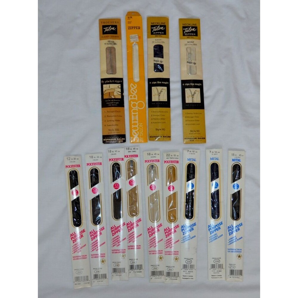 VTG Zipper Lot 13 Coats & Clark Talon All Purpose Different Lengths Colors USA